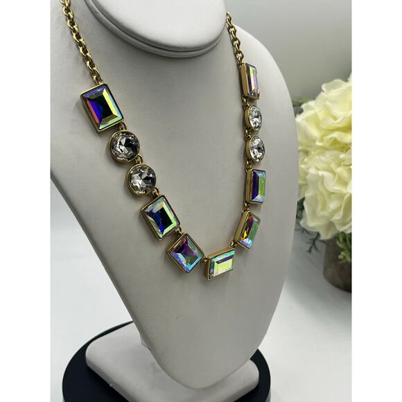 J. Crew Aurora Borealis Multicolor Iridescent Rhinestone statement Necklace New - Picture 8 of 13